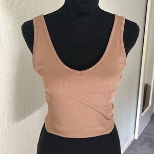 SHEIN light brown ribbed sweetheart neckline crop top